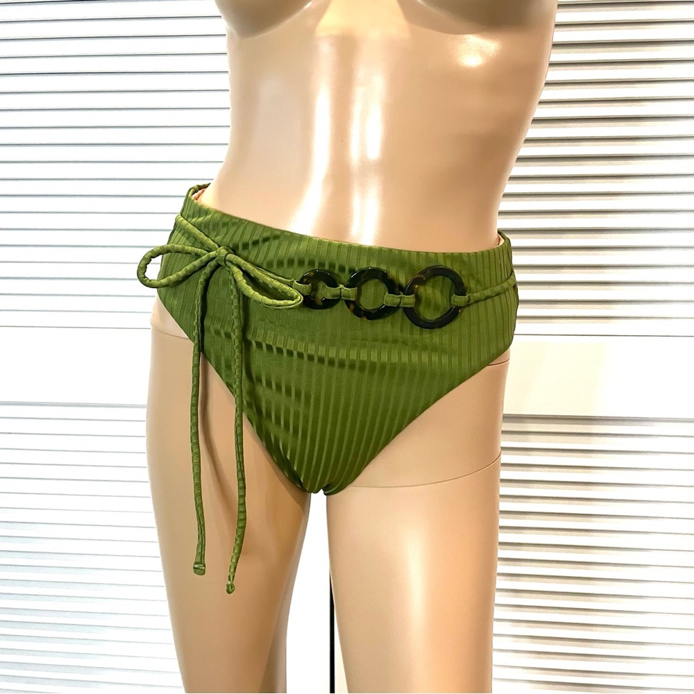 J.Crew wide-rib high-rise in canteen green and tortoise Bikini Bottom - Picture 3 of 7